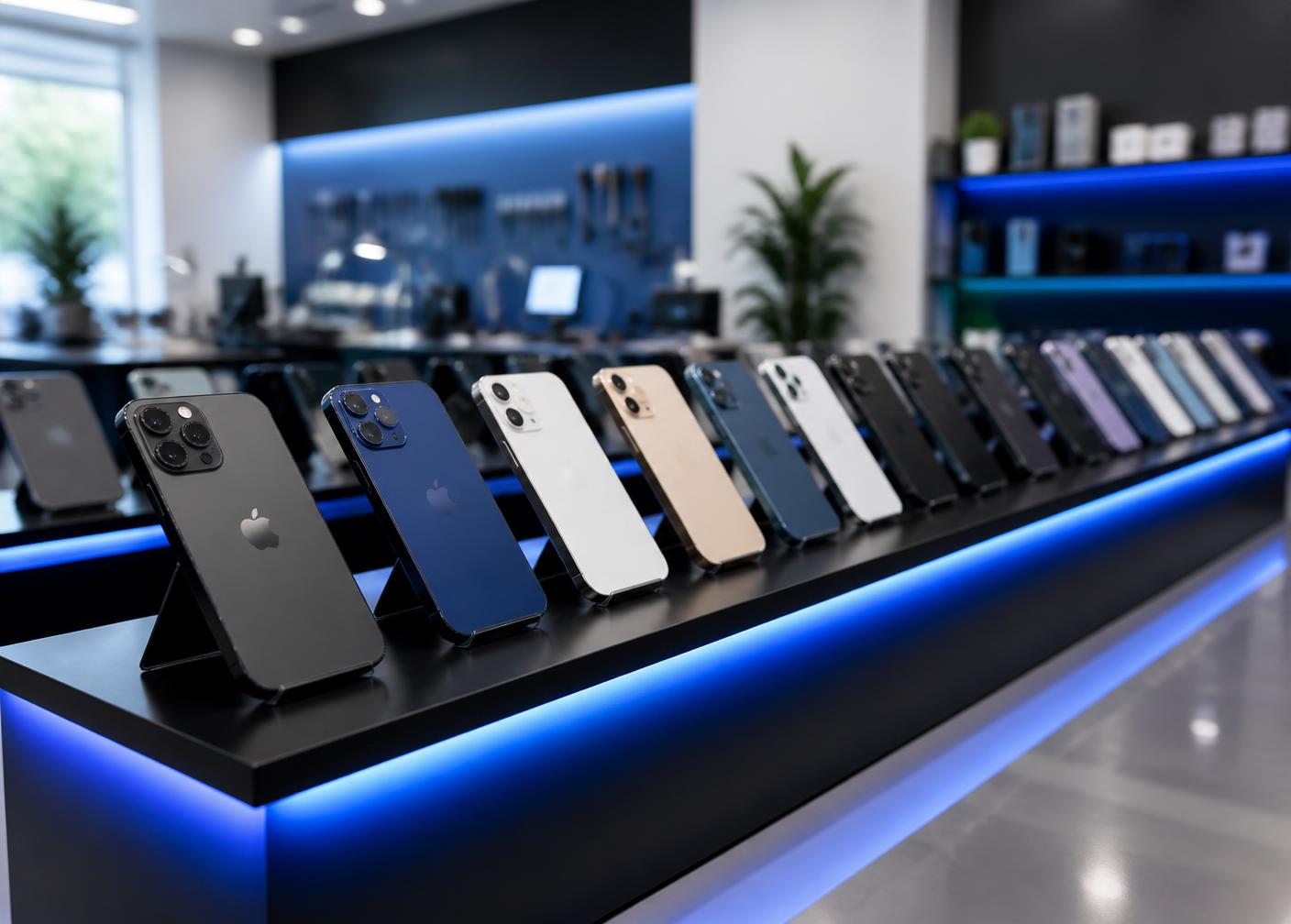 Pre-owned phones on display at the PrimeTech Wireless counter
