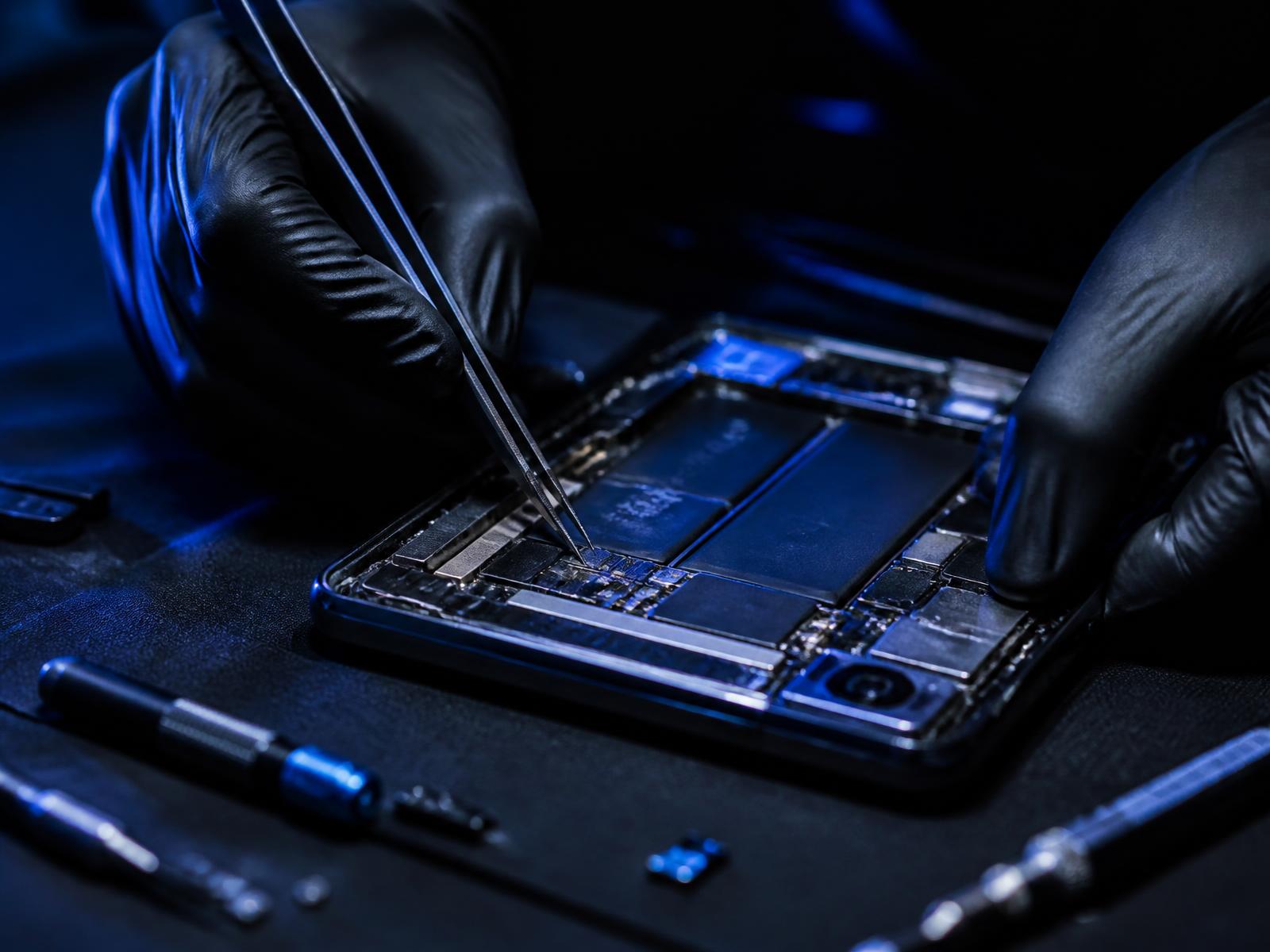Technician repairing a smartphone at PrimeTech Wireless in Georgetown